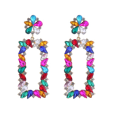 1 Pair Queen Bridal Rectangle Inlay Alloy Rhinestones Drop Earrings