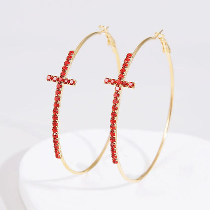 1 Pair Queen Cross Plating Inlay Alloy Zircon Hoop Earrings