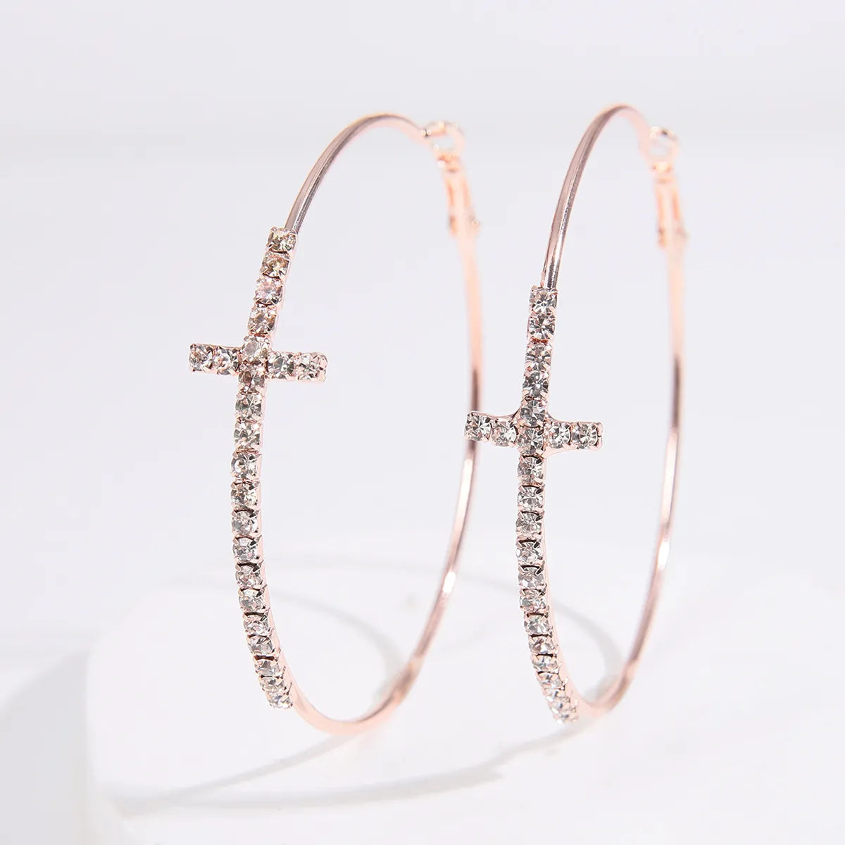 1 Pair Queen Cross Plating Inlay Alloy Zircon Hoop Earrings