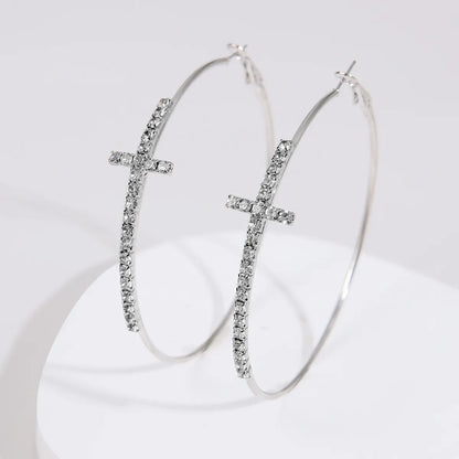 1 Pair Queen Cross Plating Inlay Alloy Zircon Hoop Earrings