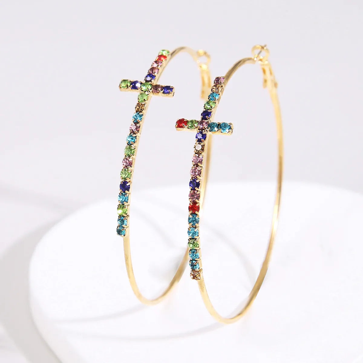 1 Pair Queen Cross Plating Inlay Alloy Zircon Hoop Earrings