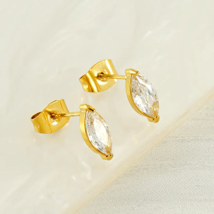 1 Pair Queen Shiny Heart Shape Crown Inlay Stainless Steel Zircon 18K Gold Plated Ear Studs