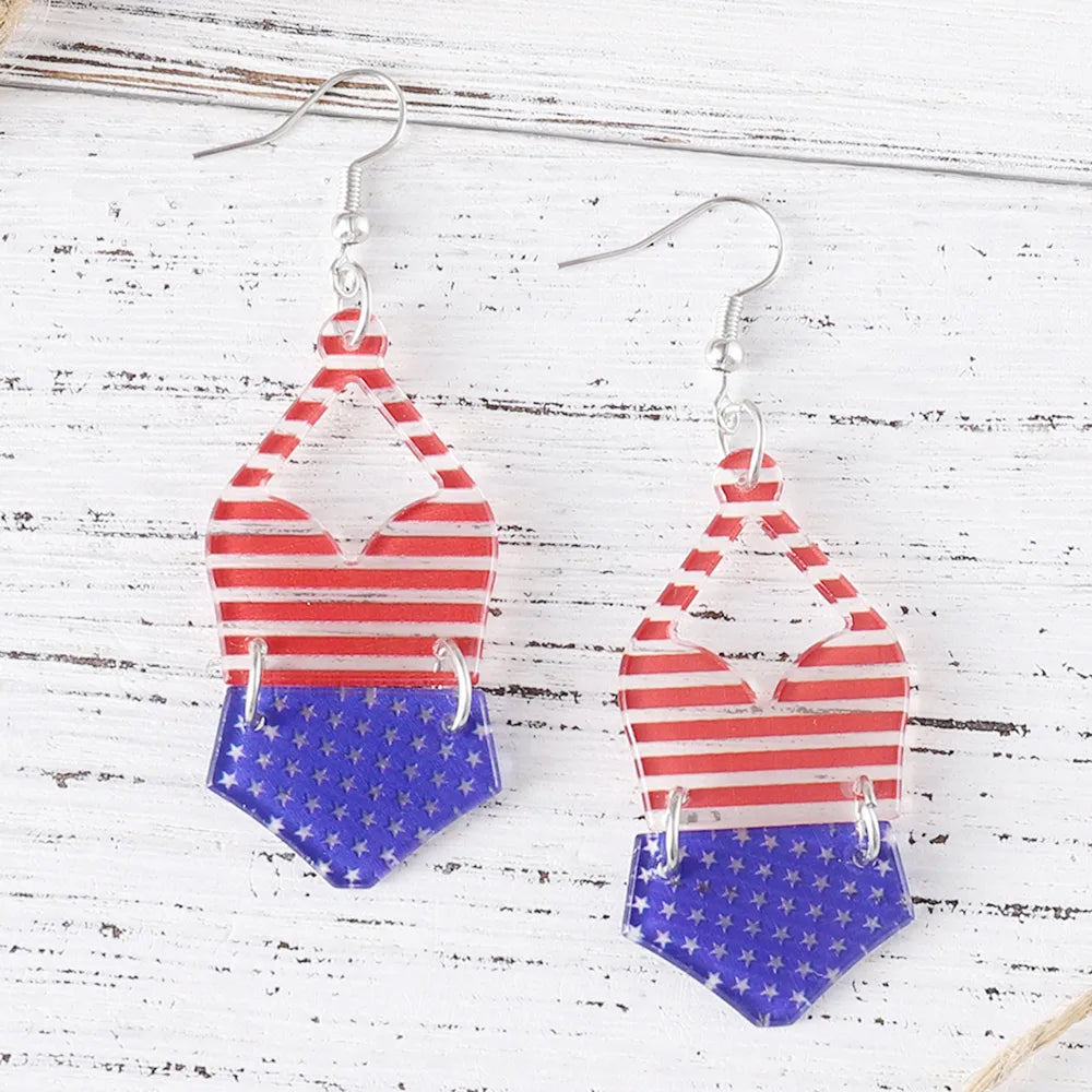 1 Pair Retro American Flag Arylic Drop Earrings