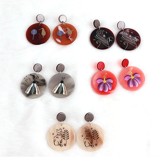 1 Pair Retro Animal Cat Flower Arylic Women'S Drop Earrings