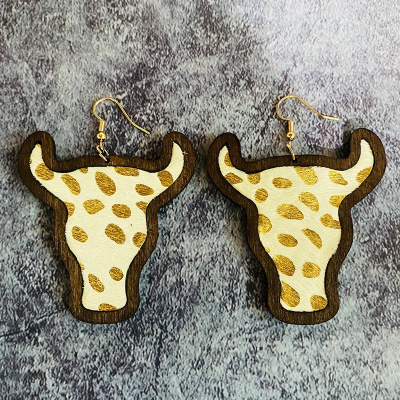 1 Pair Retro Animal Printing Pu Leather Drop Earrings