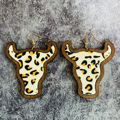 1 Pair Retro Animal Printing Pu Leather Drop Earrings