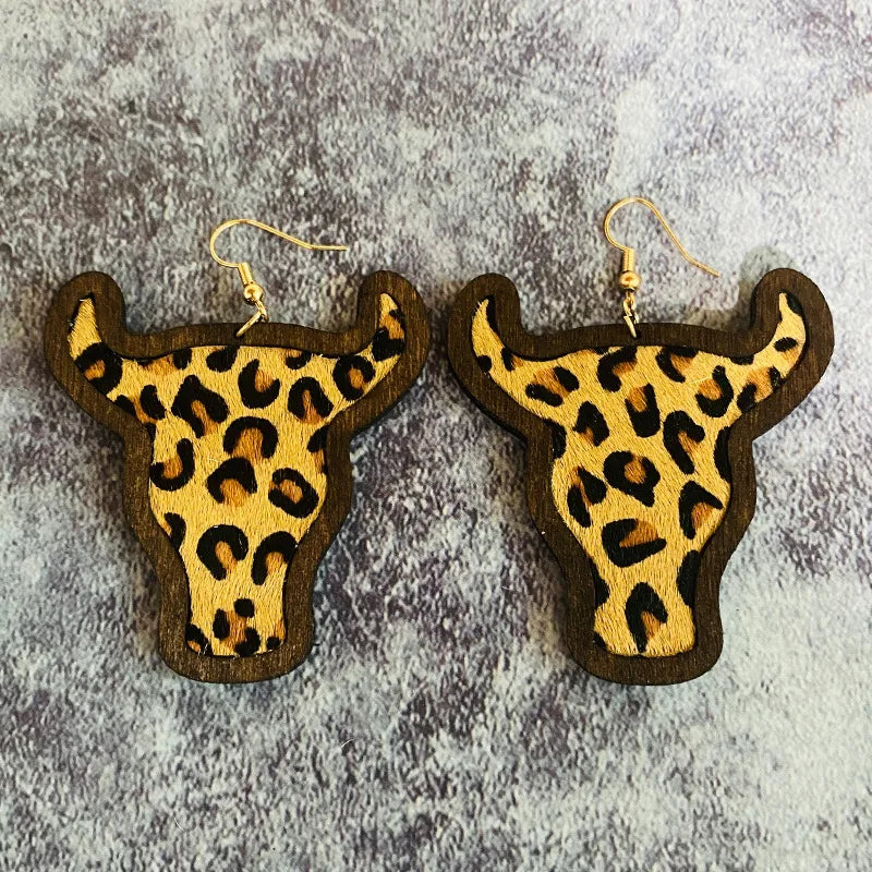 1 Pair Retro Animal Printing Pu Leather Drop Earrings