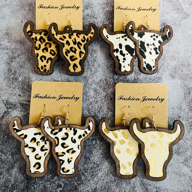 1 Pair Retro Animal Printing Pu Leather Drop Earrings