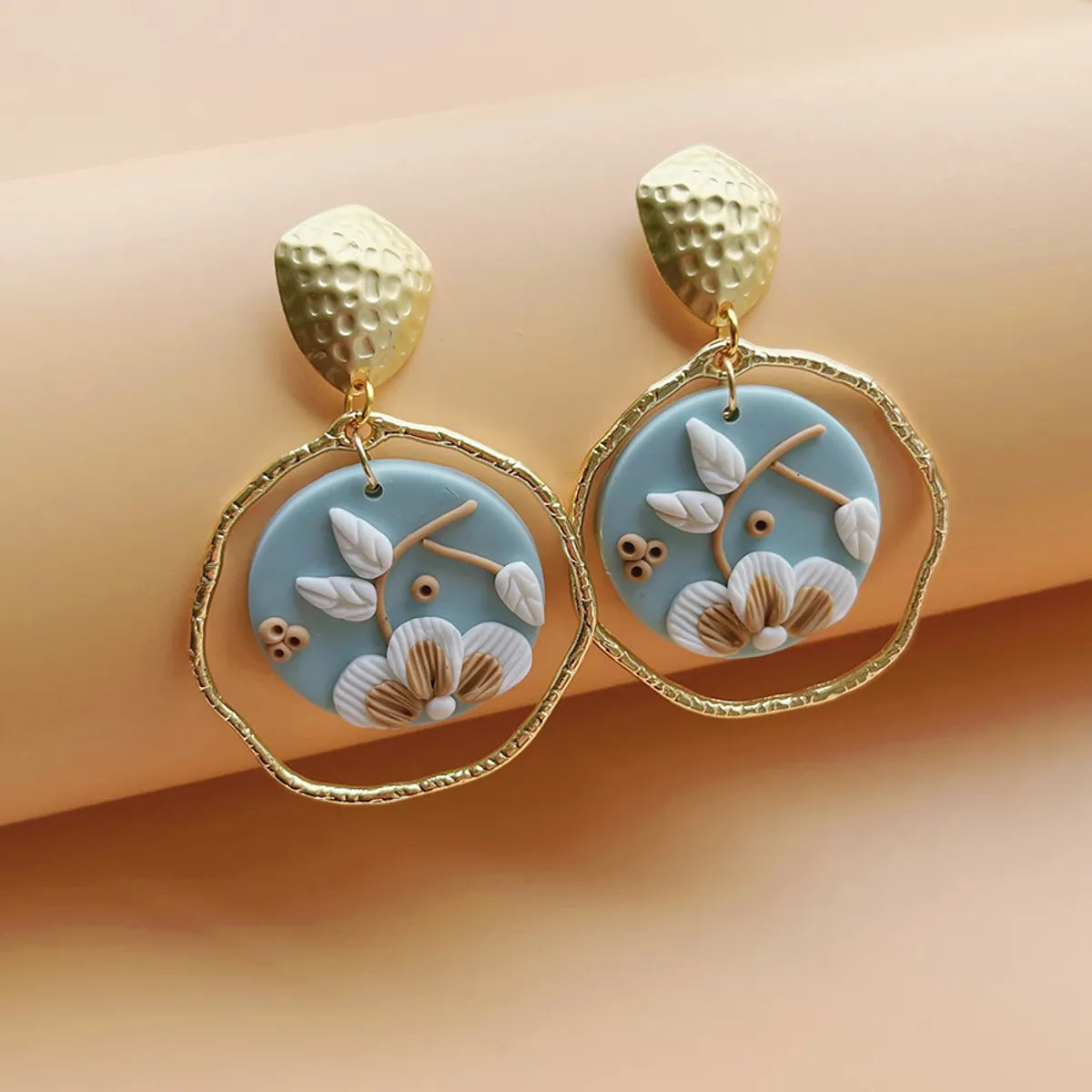 1 Pair Retro Artistic Geometric Flower Handmade Soft Clay Drop Earrings