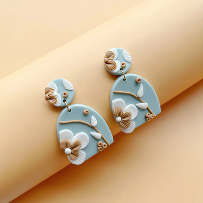 1 Pair Retro Artistic Geometric Flower Handmade Soft Clay Drop Earrings