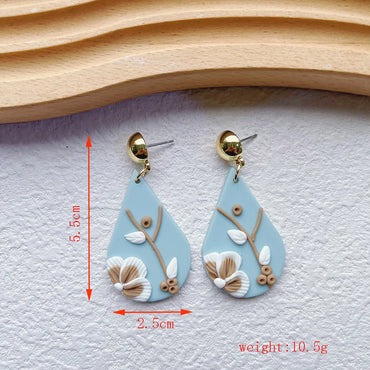 1 Pair Retro Artistic Geometric Flower Handmade Soft Clay Drop Earrings