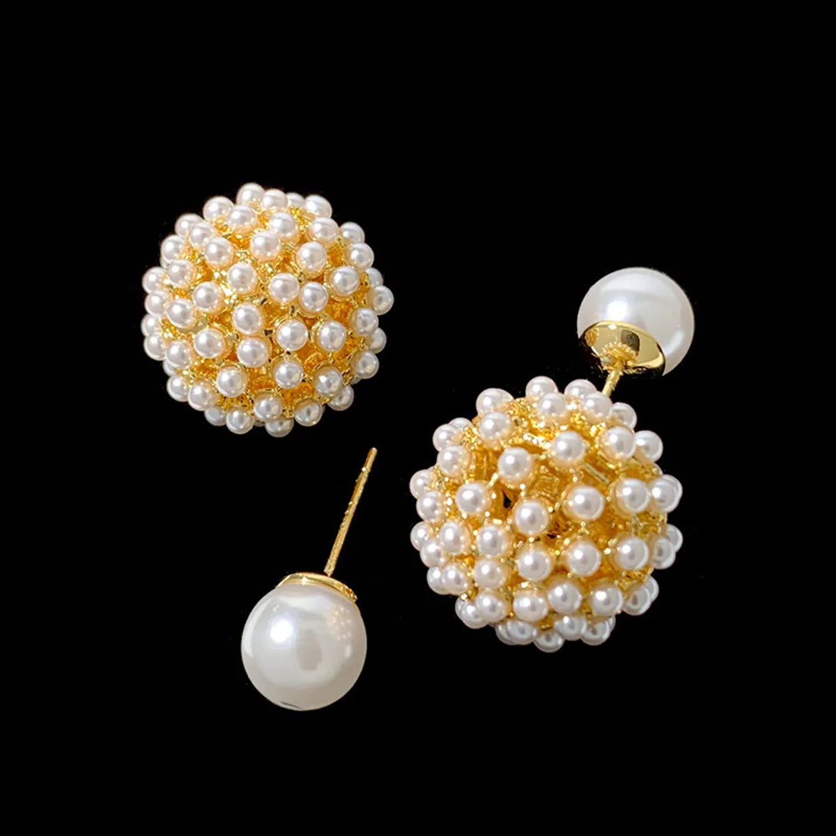 1 Pair Retro Ball Inlay Copper Artificial Pearls Ear Studs