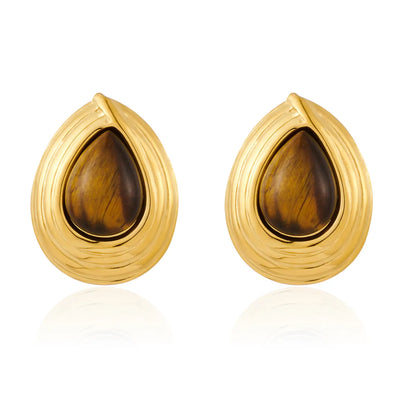 1 Pair Retro Baroque Style Classic Style Water Droplets Inlay 304 Stainless Steel Artificial Pearls Natural Stone 18K Gold Plated Ear Studs