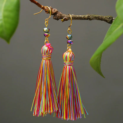 1 Pair Retro Beach Solid Color Plating Beaded Artificial Crystal Brass 18k Gold Plated Dangling Earrings