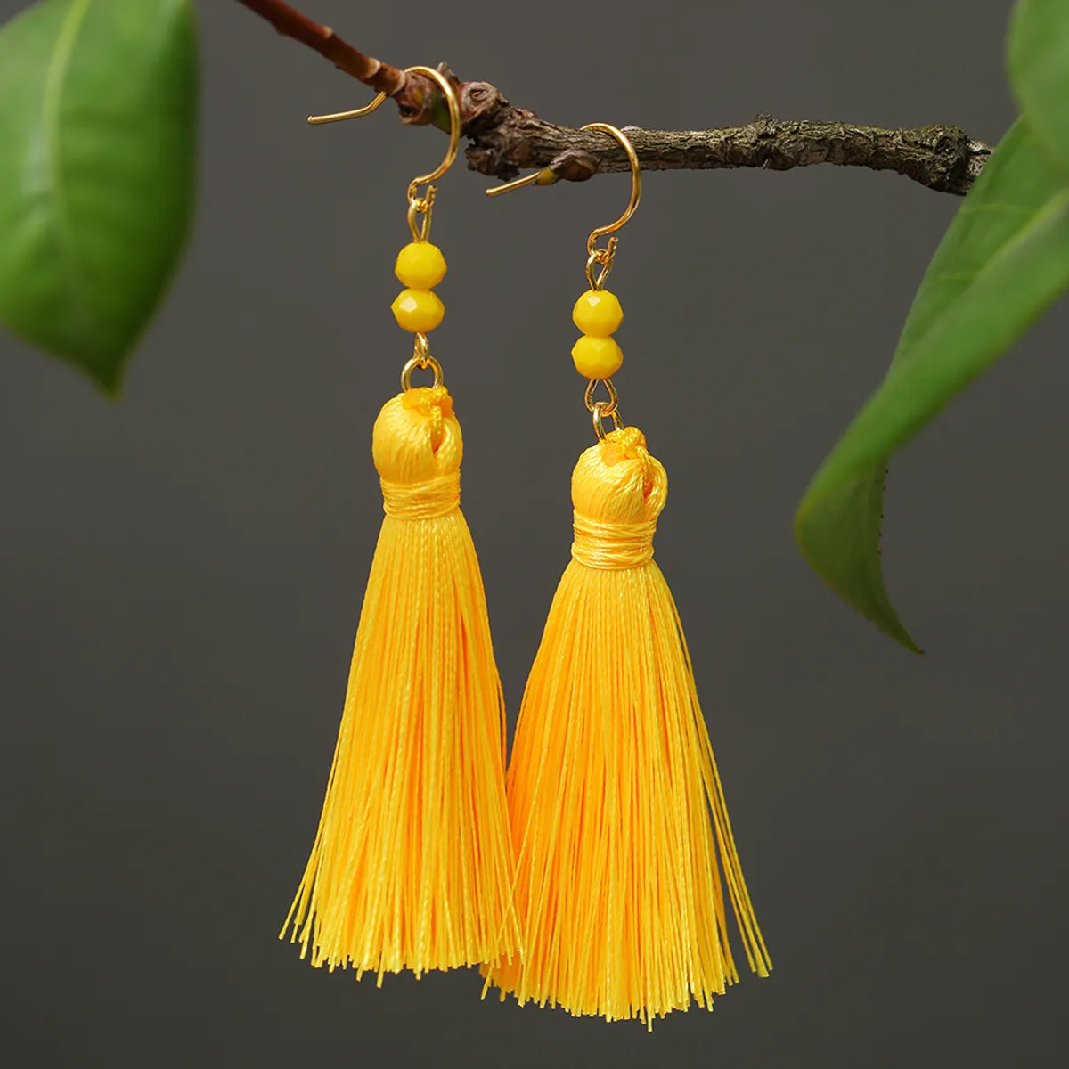 1 Pair Retro Beach Solid Color Plating Beaded Artificial Crystal Brass 18k Gold Plated Dangling Earrings