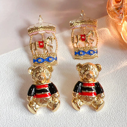 1 Pair Retro Bear Horse Alloy Ear Studs