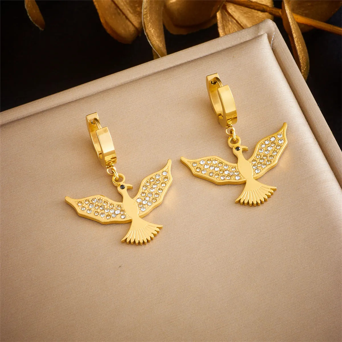 1 Pair Retro Bird Plating Inlay Titanium Steel 18k Gold Plated Drop Earrings