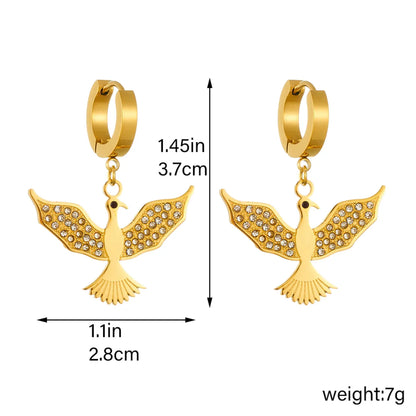 1 Pair Retro Bird Plating Inlay Titanium Steel 18k Gold Plated Drop Earrings