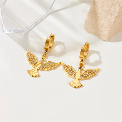 1 Pair Retro Bird Plating Inlay Titanium Steel 18k Gold Plated Drop Earrings