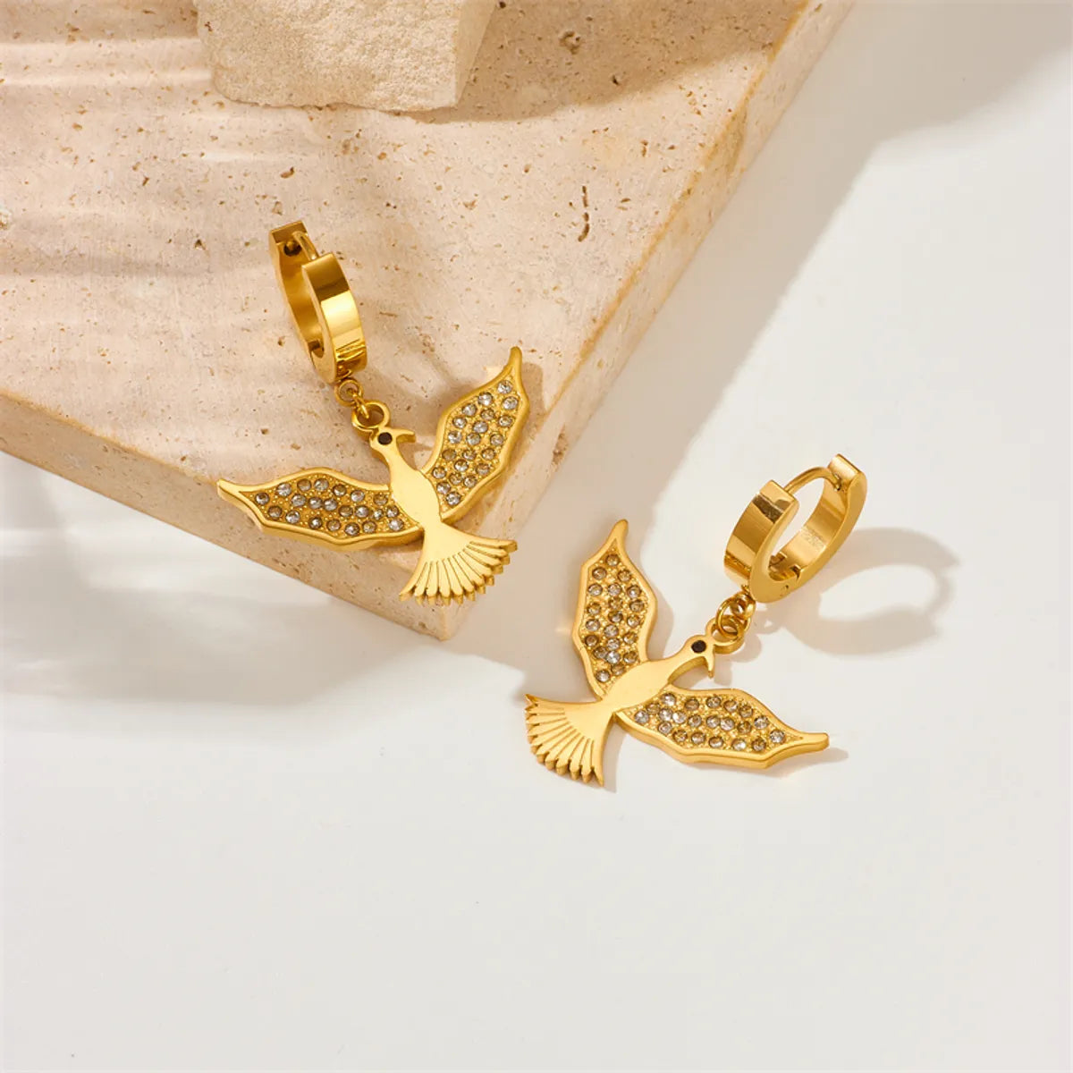 1 Pair Retro Bird Plating Inlay Titanium Steel 18k Gold Plated Drop Earrings