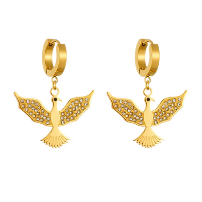 1 Pair Retro Bird Plating Inlay Titanium Steel 18k Gold Plated Drop Earrings