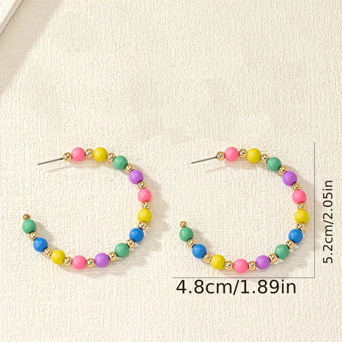 1 Pair Retro Bohemian Beach C Shape Beaded Plastic Hoop Earrings