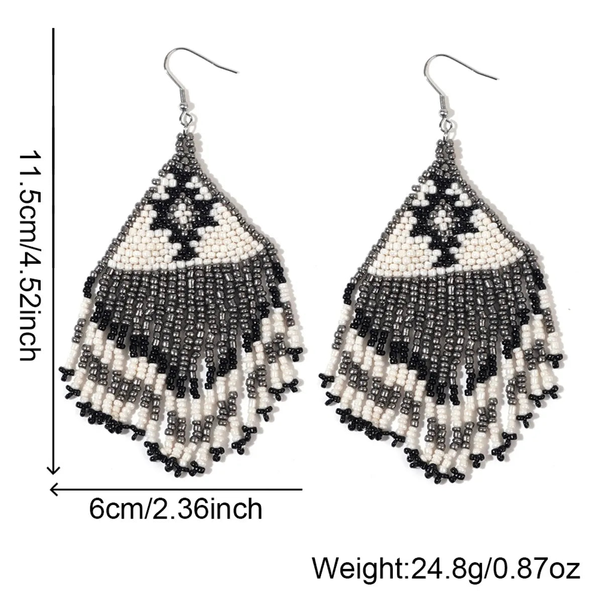 1 Pair Retro Bohemian Color Block Rhombus Beaded Tassel Glass Drop Earrings