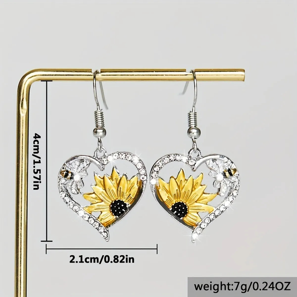 1 Pair Retro Bohemian Sunflower Heart Shape Alloy Drop Earrings