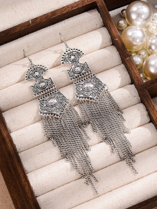 1 Pair Retro Bohemian Tassel Solid Color Alloy Drop Earrings