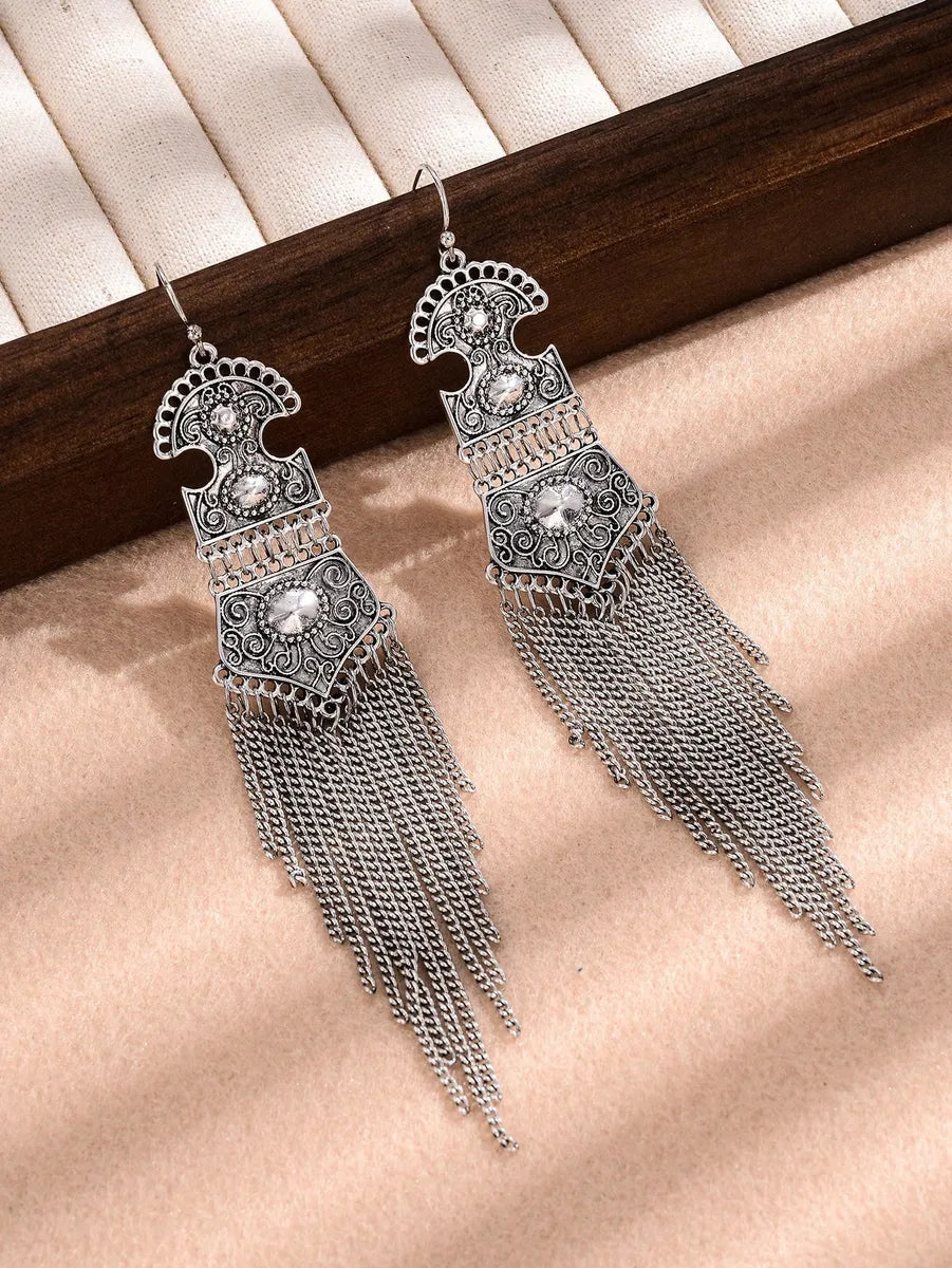 1 Pair Retro Bohemian Tassel Solid Color Alloy Drop Earrings