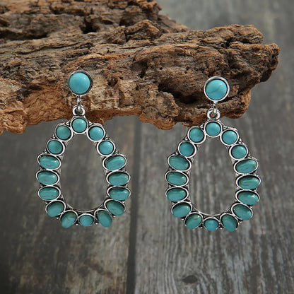 1 Pair Retro Bohemian Water Droplets Plating Hollow Out Inlay Alloy Turquoise Drop Earrings