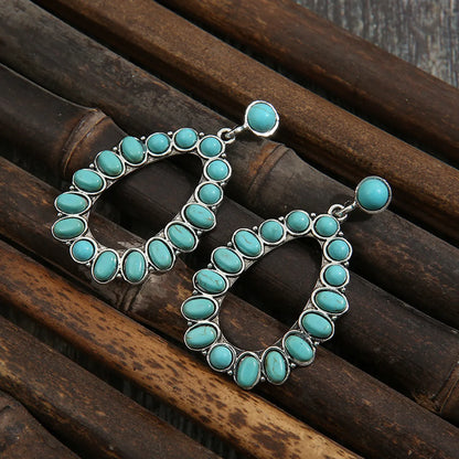 1 Pair Retro Bohemian Water Droplets Plating Hollow Out Inlay Alloy Turquoise Drop Earrings