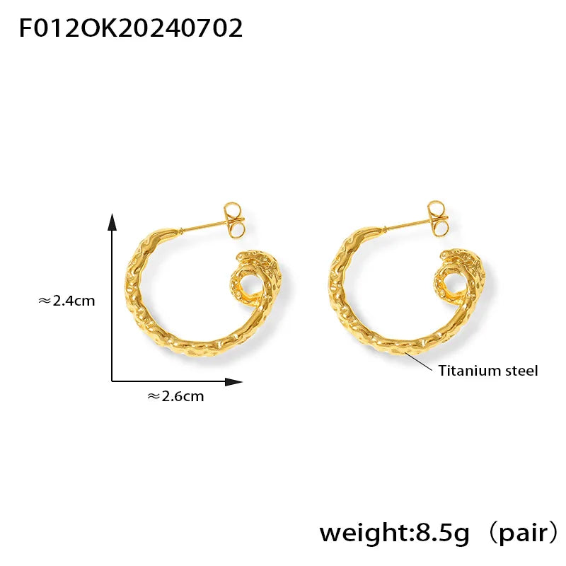 1 Pair Retro British Style C Shape Circle Lines Plating 304 Stainless Steel 18K Gold Plated Ear Studs