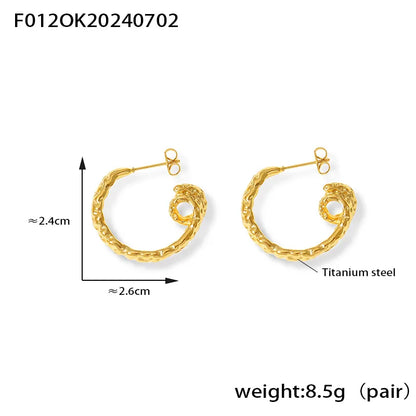 1 Pair Retro British Style C Shape Circle Lines Plating 304 Stainless Steel 18K Gold Plated Ear Studs