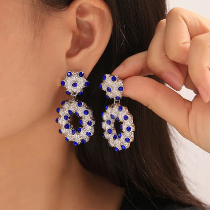 1 Pair Retro British Style Circle Round Plating Inlay 304 Stainless Steel Rhinestones 18K Gold Plated Drop Earrings