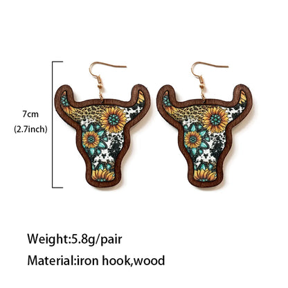 1 Pair Retro Bull Head Wood Women'S Drop Earrings