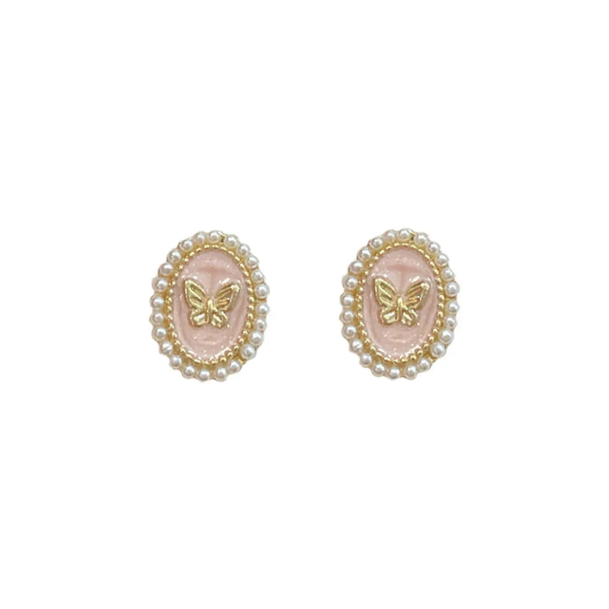 1 Pair Retro Butterfly Enamel Inlay Alloy Artificial Pearls Ear Studs