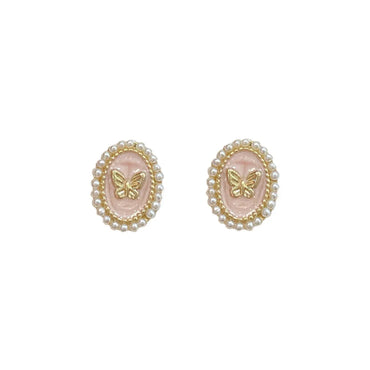 1 Pair Retro Butterfly Enamel Inlay Alloy Artificial Pearls Ear Studs