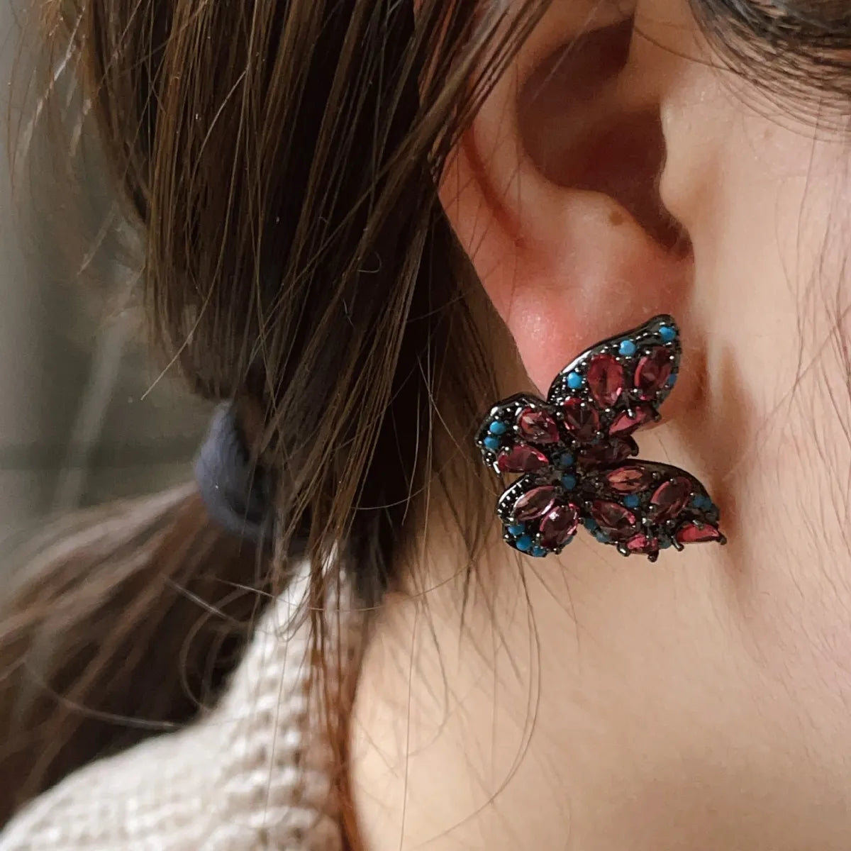 1 Pair Retro Butterfly Plating Copper Ear Studs