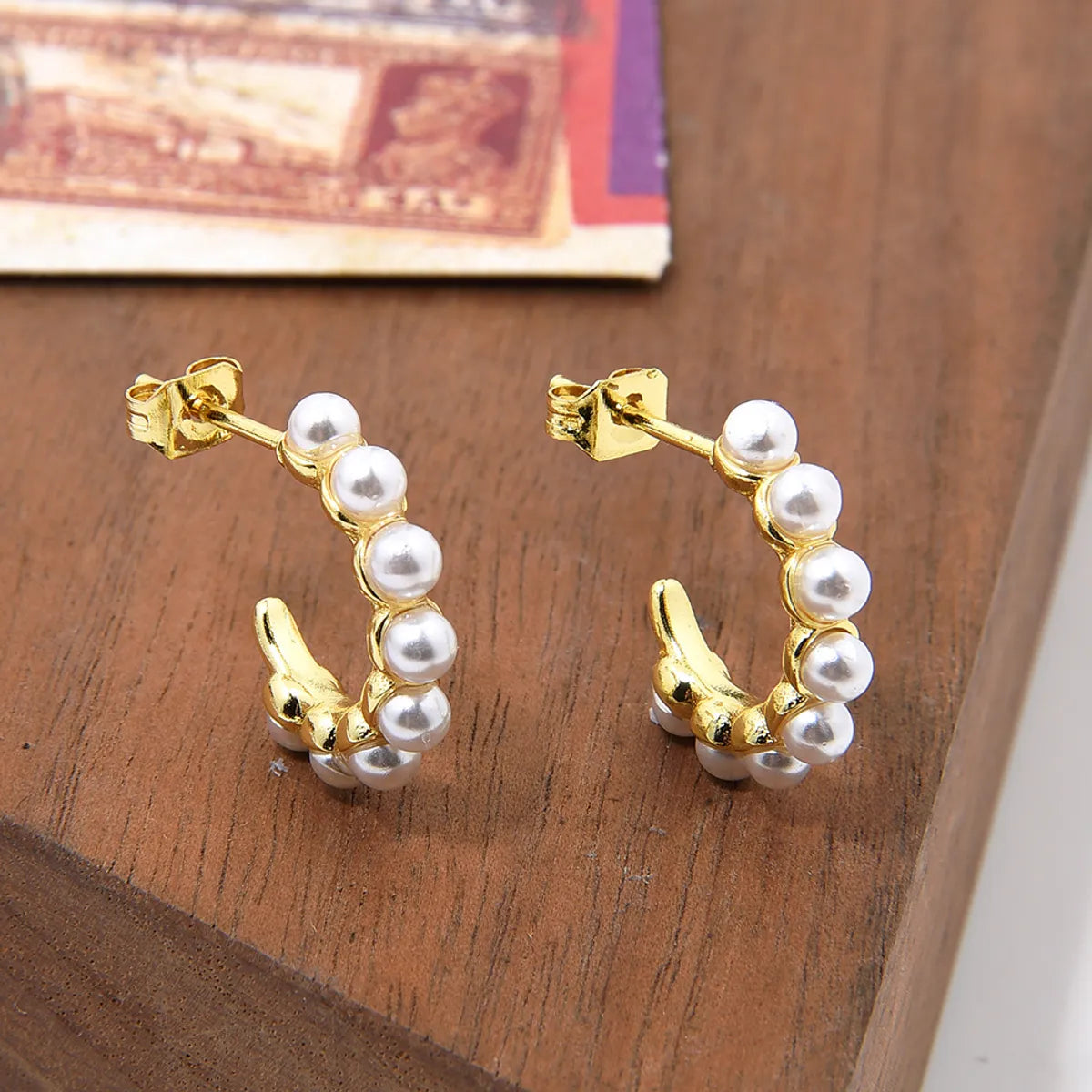 1 Pair Retro C Shape Plating Inlay Copper Artificial Pearls Zircon Ear Studs