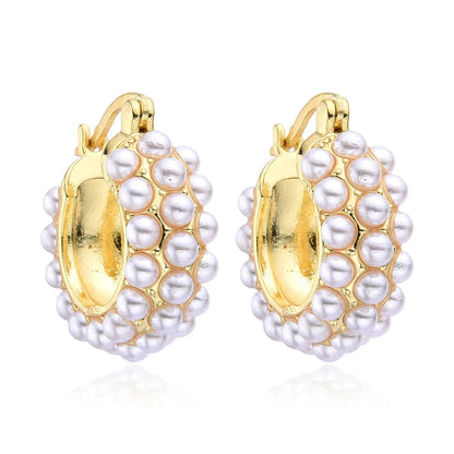 1 Pair Retro C Shape Plating Inlay Copper Artificial Pearls Zircon Ear Studs