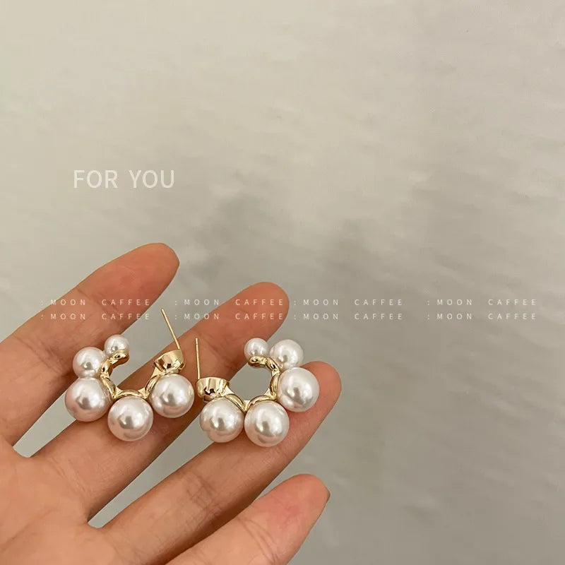 1 Pair Retro C Shape Plating Inlay Copper Pearl Gold Plated Ear Studs