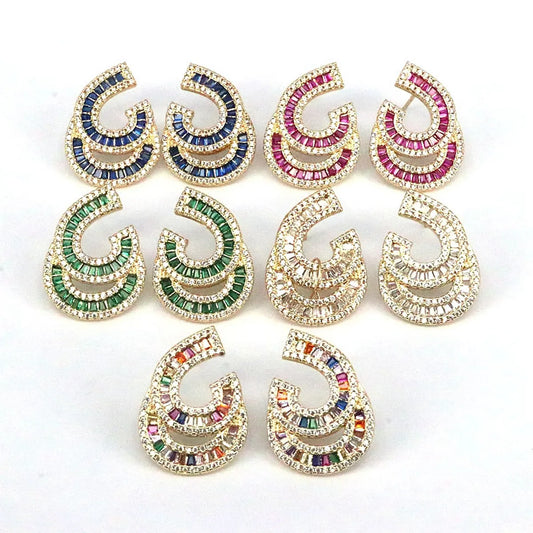 1 Pair Retro C Shape Plating Inlay Copper Zircon Gold Plated Ear Studs