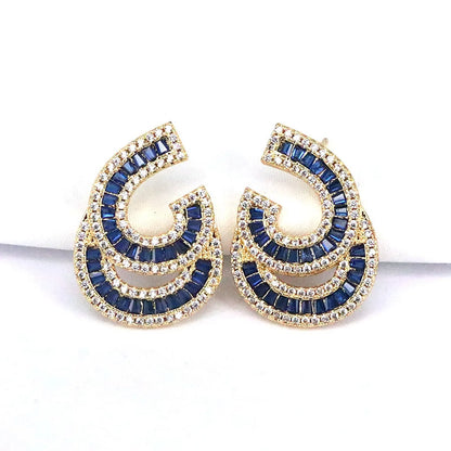 1 Pair Retro C Shape Plating Inlay Copper Zircon Gold Plated Ear Studs