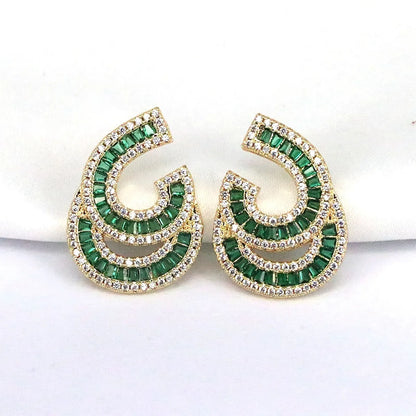 1 Pair Retro C Shape Plating Inlay Copper Zircon Gold Plated Ear Studs