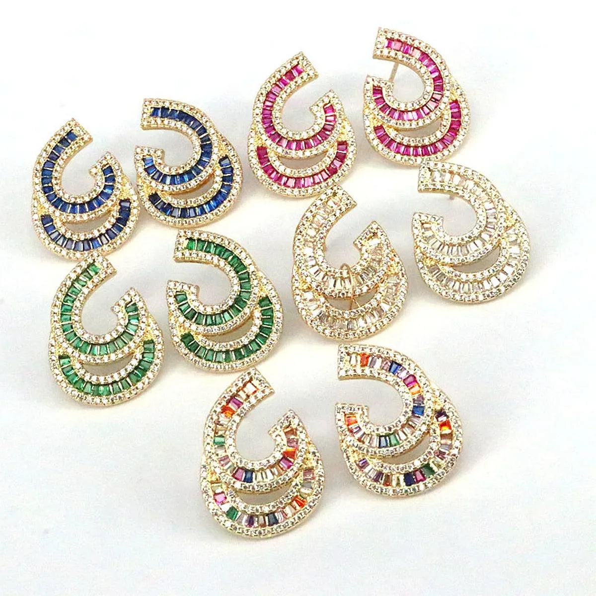 1 Pair Retro C Shape Plating Inlay Copper Zircon Gold Plated Ear Studs