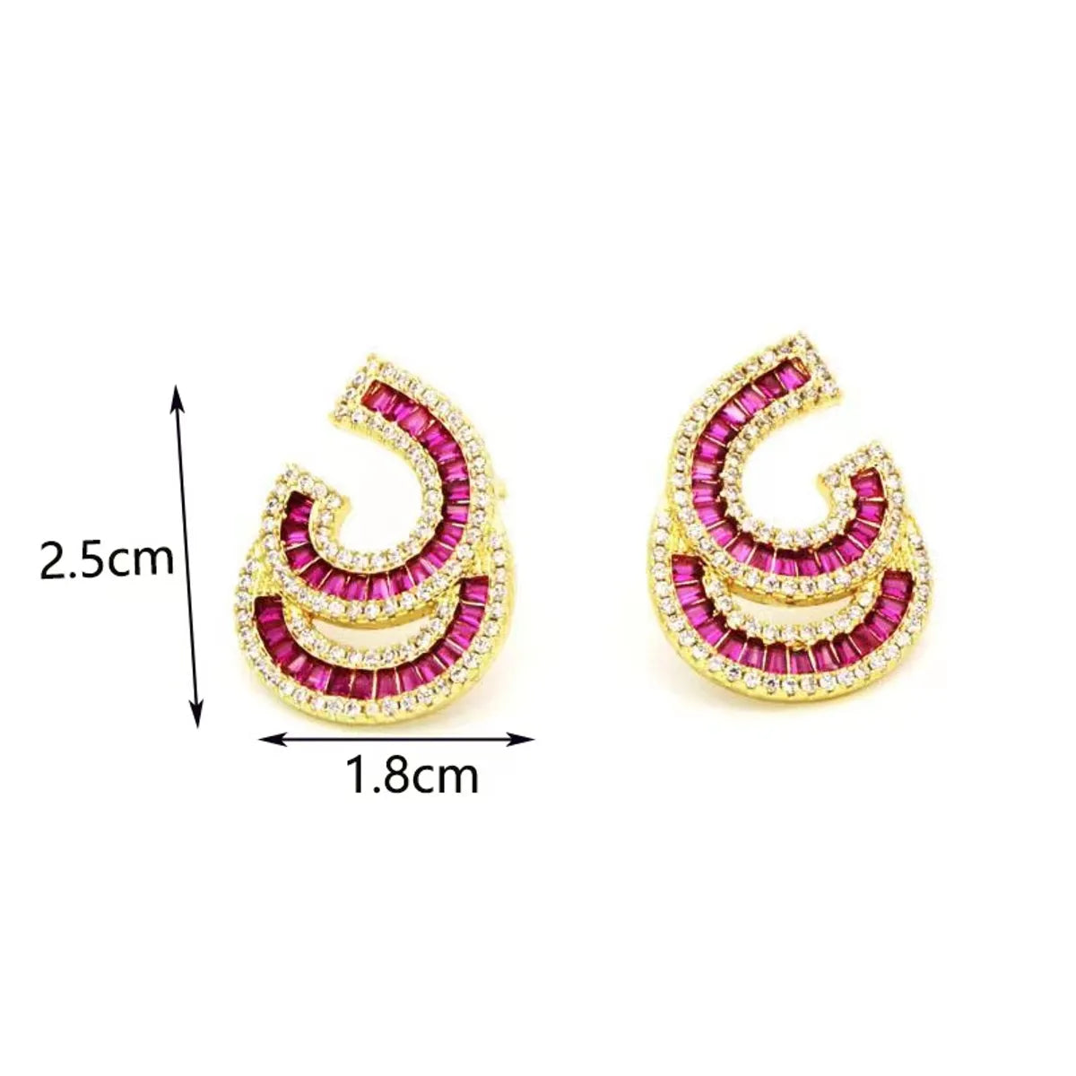 1 Pair Retro C Shape Plating Inlay Copper Zircon Gold Plated Ear Studs