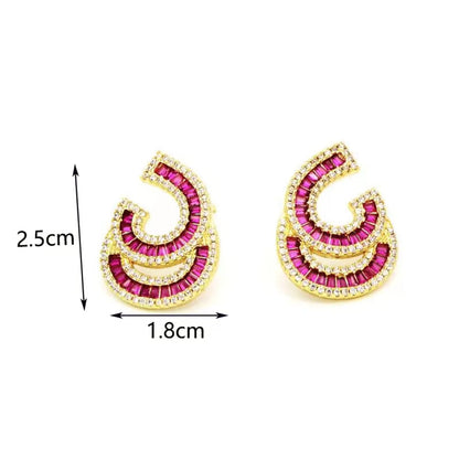 1 Pair Retro C Shape Plating Inlay Copper Zircon Gold Plated Ear Studs