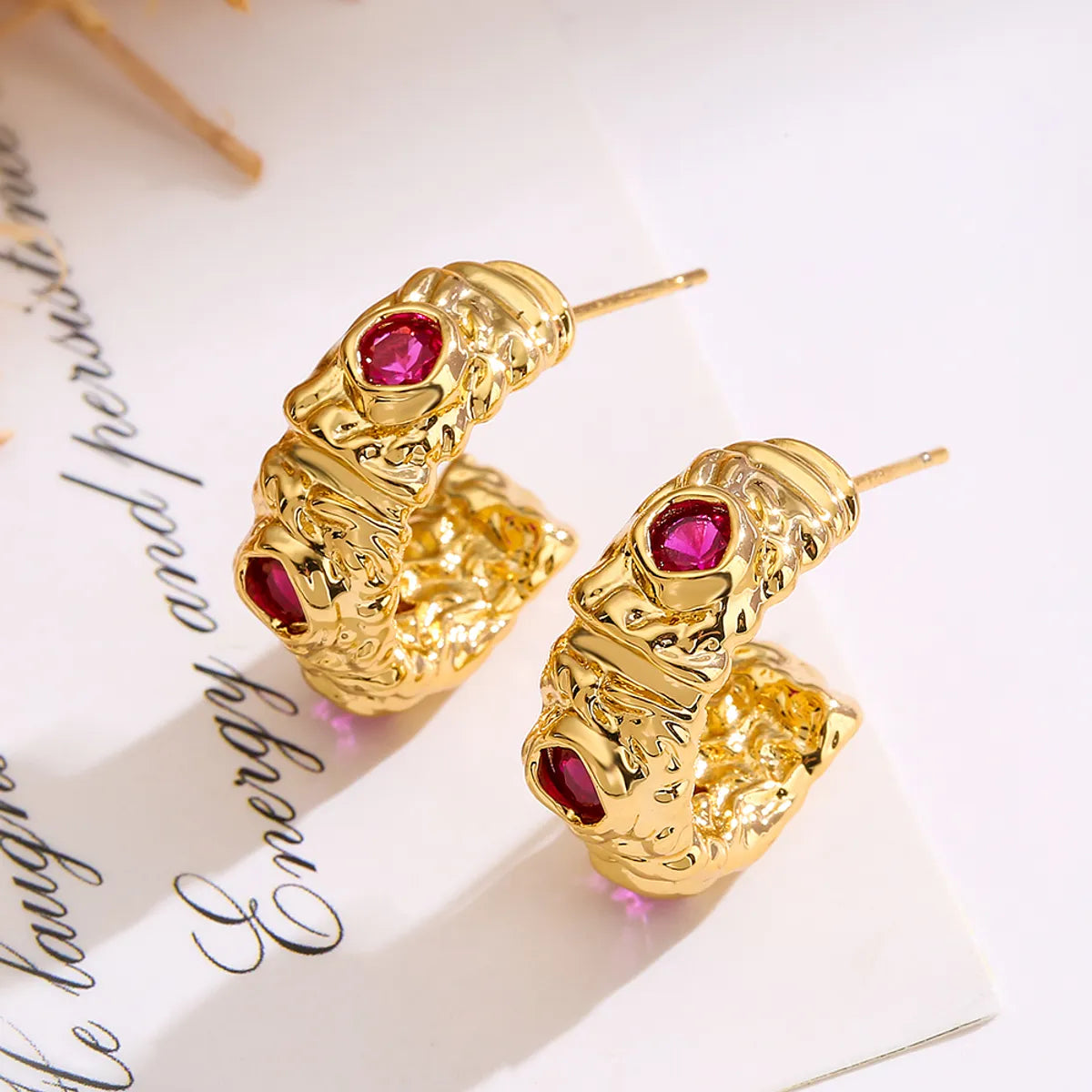 1 Pair Retro C Shape Plating Inlay Copper Zircon 18k Gold Plated Ear Studs