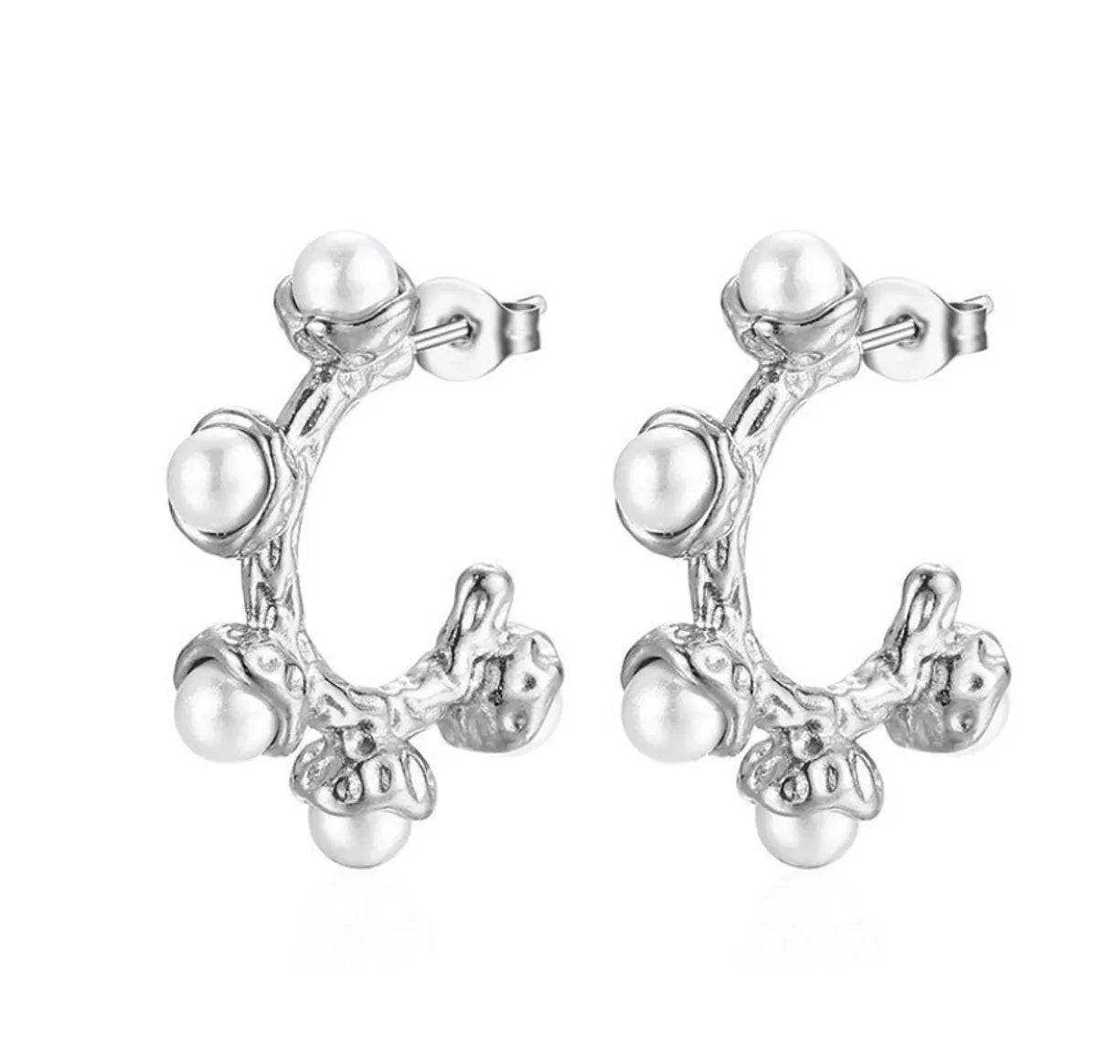 1 Pair Retro C Shape Plating Inlay Titanium Steel Pearl 18k Gold Plated Ear Studs